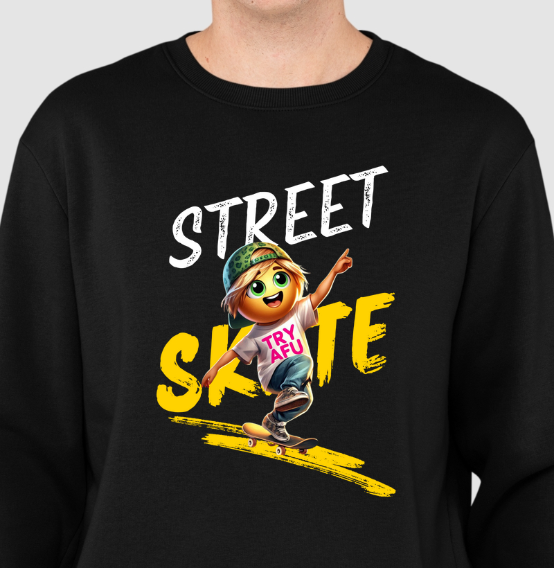 🔥 Suéter Slim "Moletom Careca" Estampa Exclusiva "Try Afú Street Skate" – Estilo, Conforto e Versatilidade! 🔥