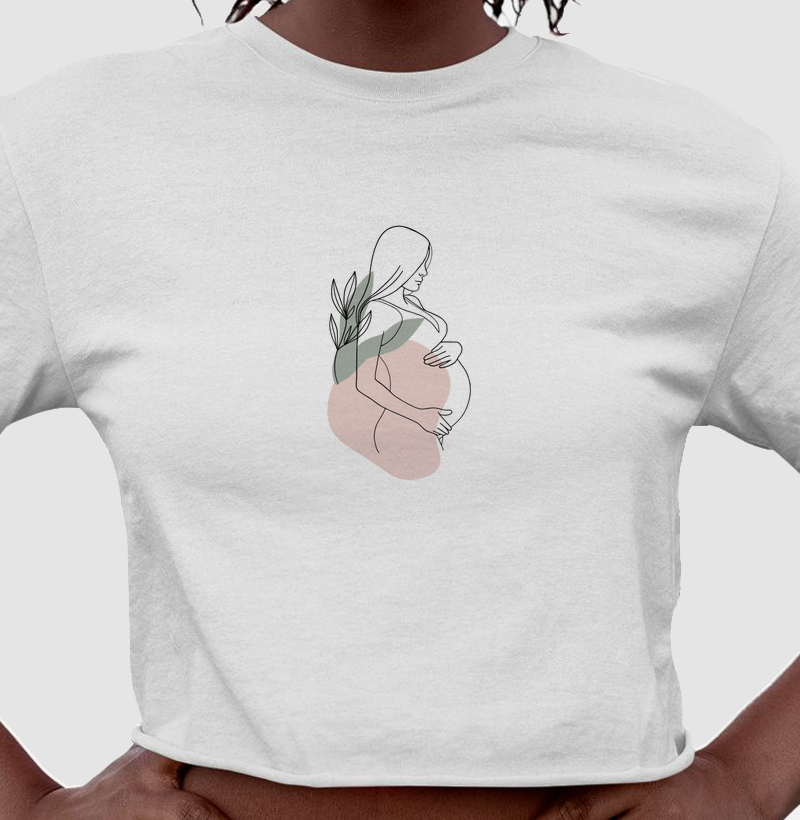 Camiseta Cropped - Mulher grávida minimalista