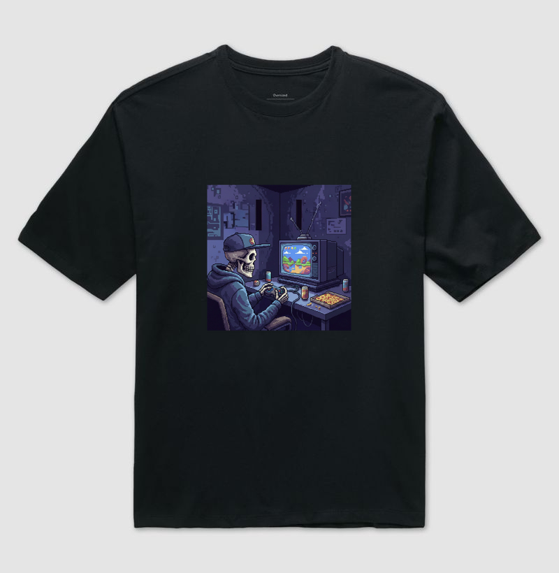 Camiseta Oversized Caveira Gamer Reset8Bit