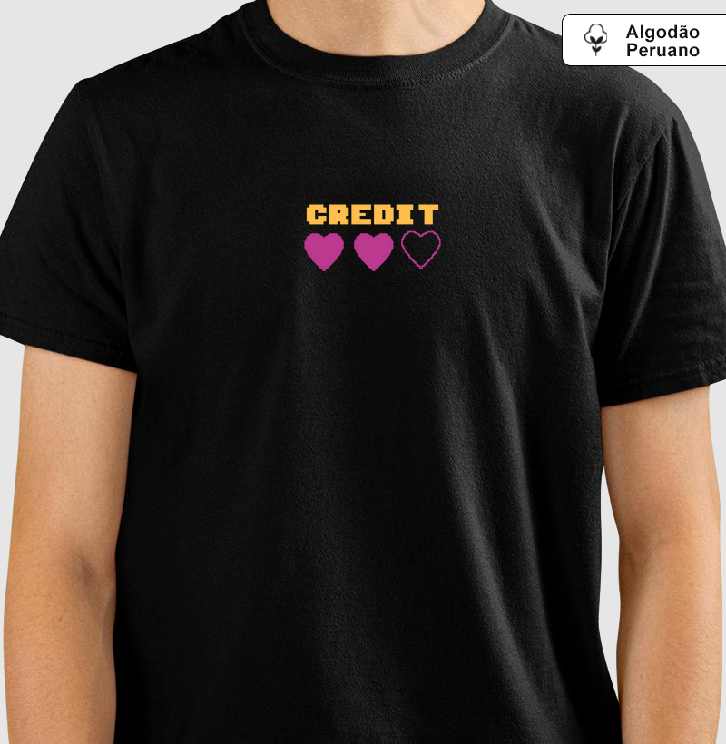 Camiseta Gamer “Credit Hearts” em Algodão Peruano