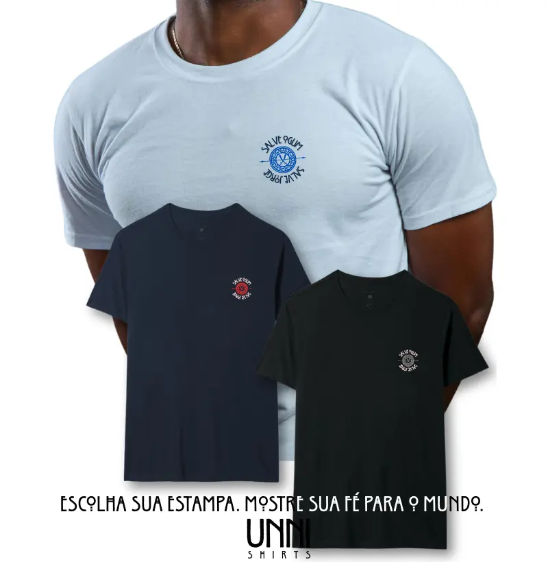 Camiseta Bls Salve Ogum salve Jorge Sombreada Branca Masc.