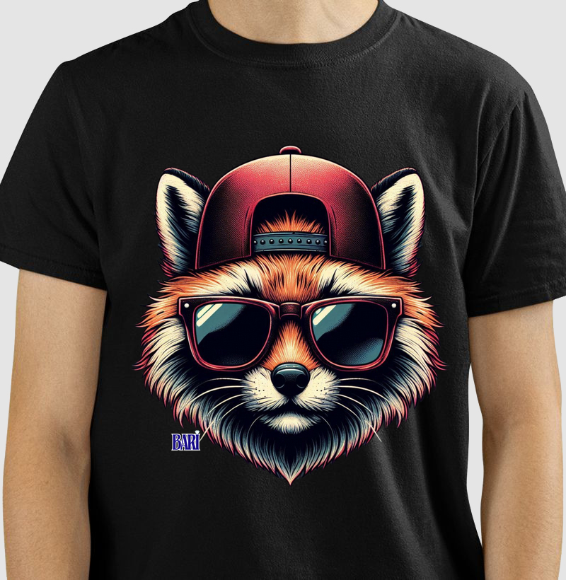 Camiseta com Estampa de Rosto de Raposa com Óculos
