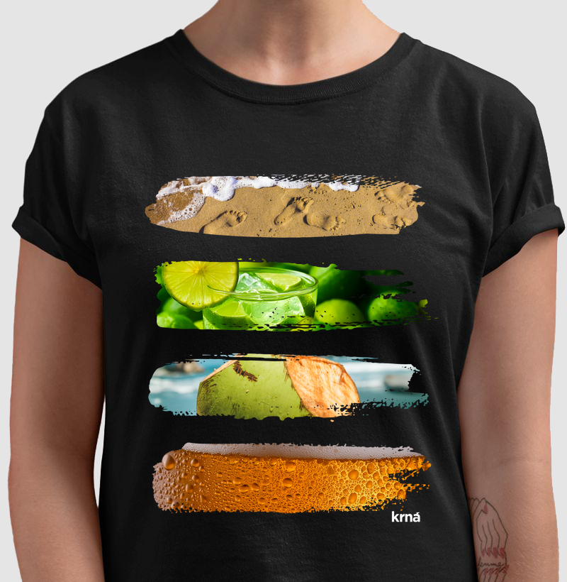 Camiseta Samba Pé na Areia, Caipirinha, Água de Coco & Cervejinha