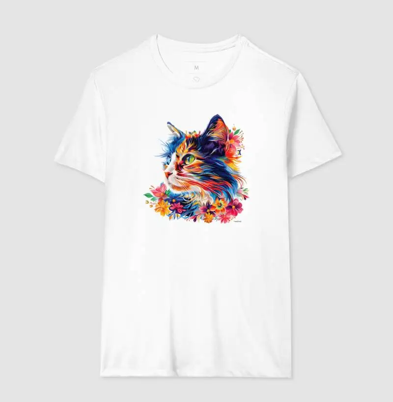 Camiseta Gato e Flores