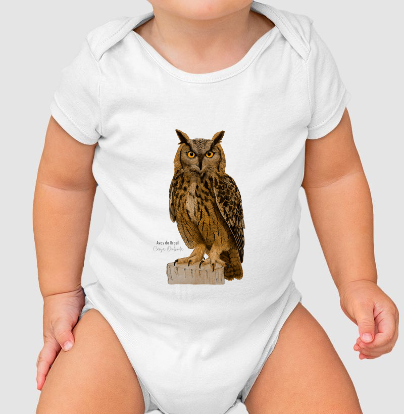 Aves do Brasil - Coruja Orelhuda - Body Infantil