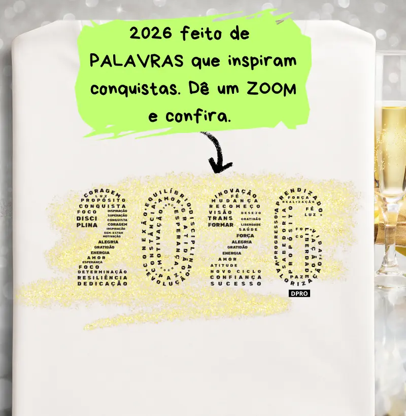 2026 criado com palavras que simbolizam fé, foco e superação.