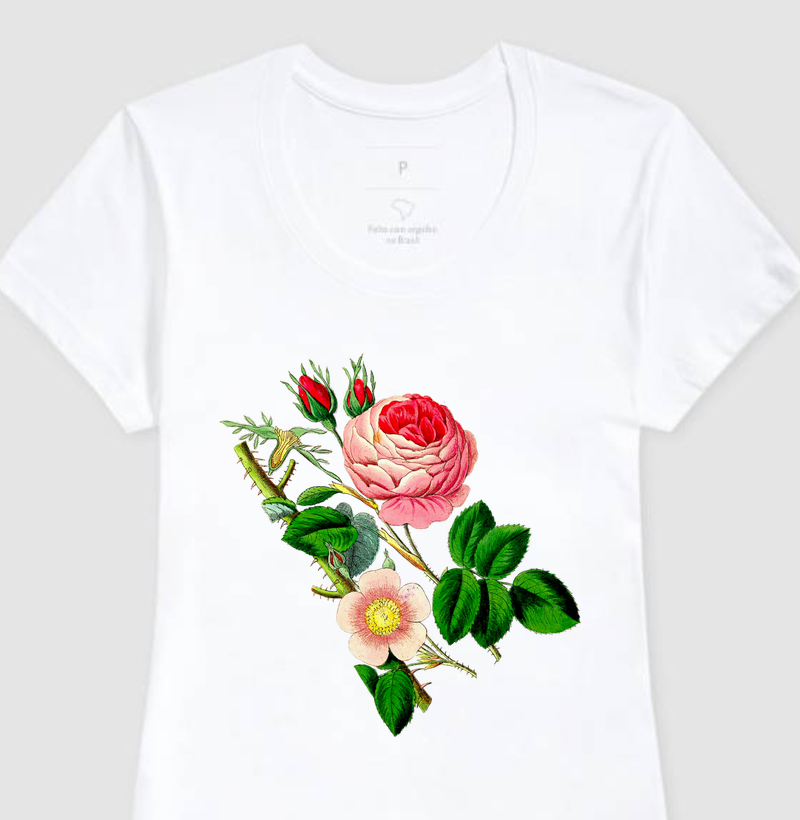 Camiseta Feminina Floral Rosas