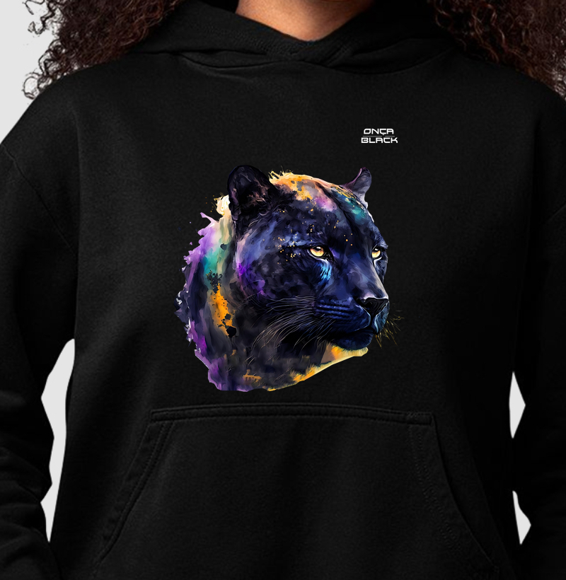 Hoodie Moletom - Onça Black Aquarela