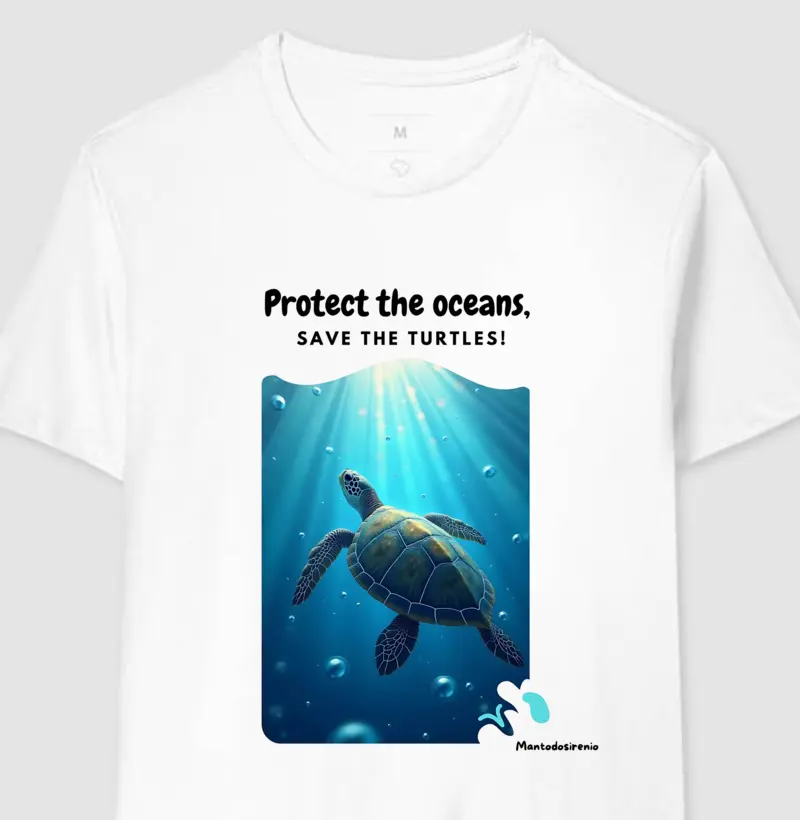 Camiseta "Protect the Oceans, Save the Turtles" (branca)