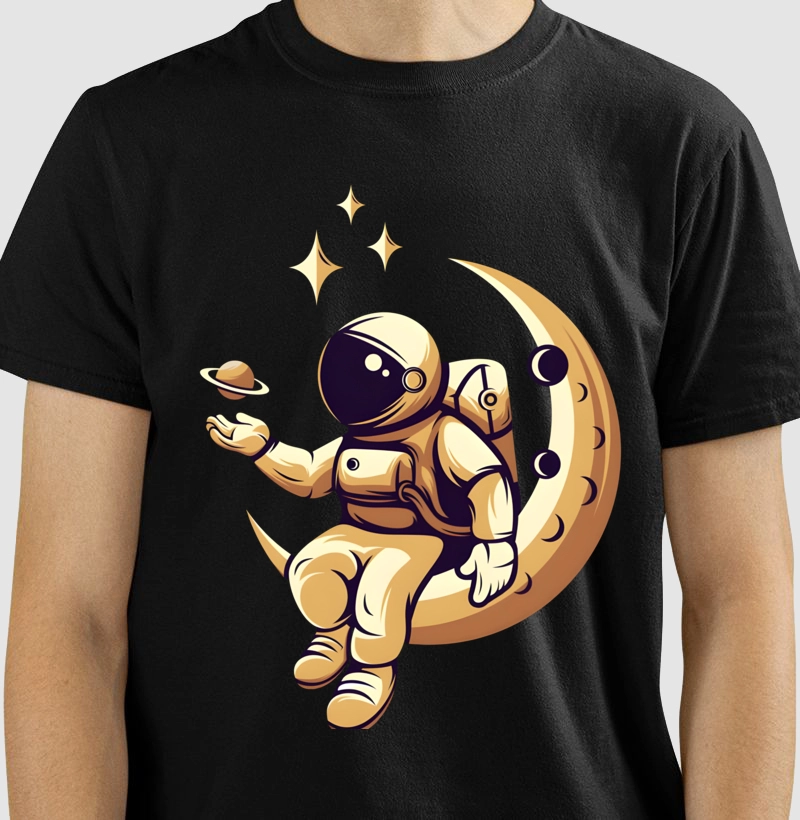 Astronaut sitting on the moon contemplating a planet