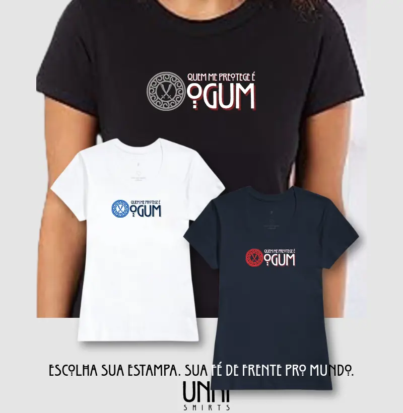 amiseta Quem me Protege é Ogum Sombreada Preta Feminina
