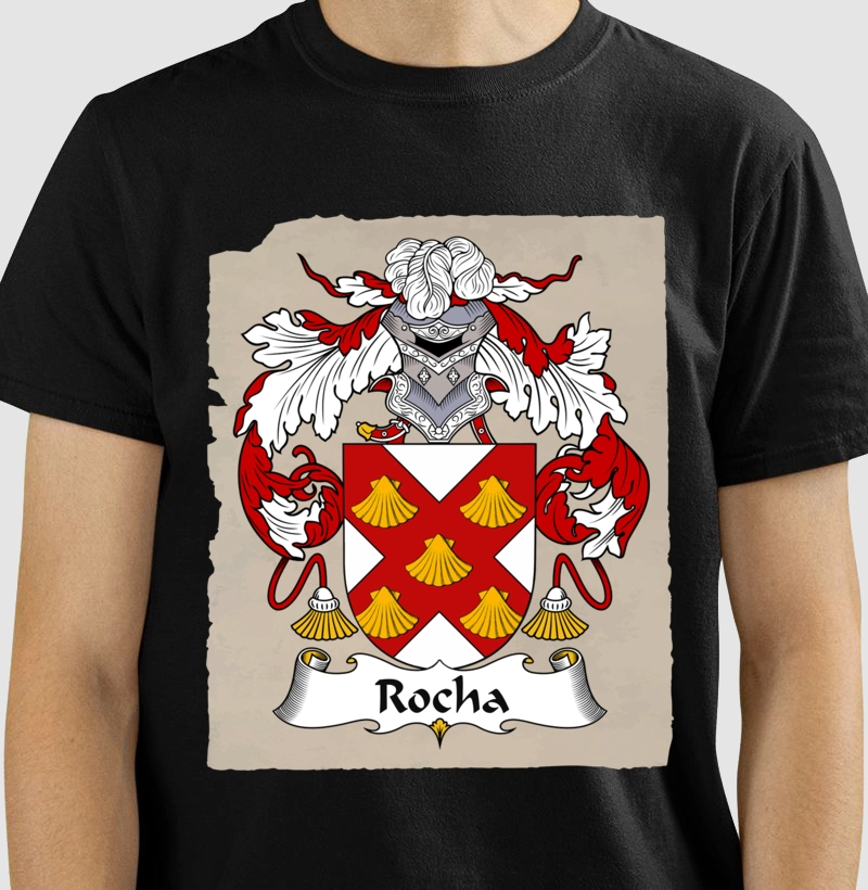 Camiseta Brasão Família Rocha Sobrenome Heráldico 