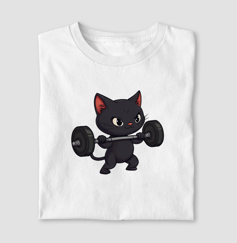 Gato preto com barbell