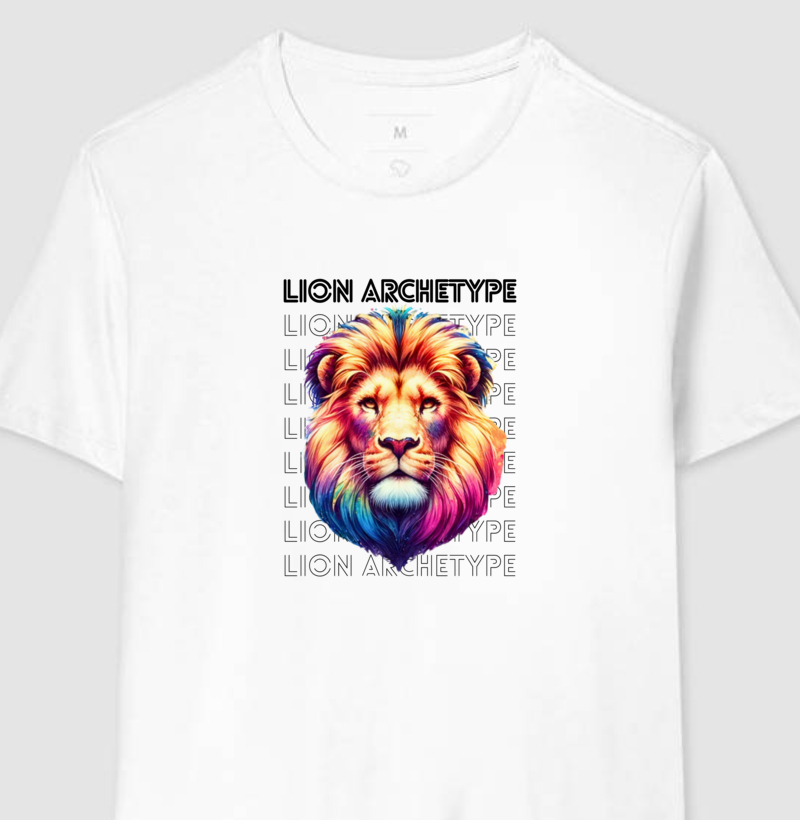 Camiseta Masculina Arquétipo Leão Letras Pretas