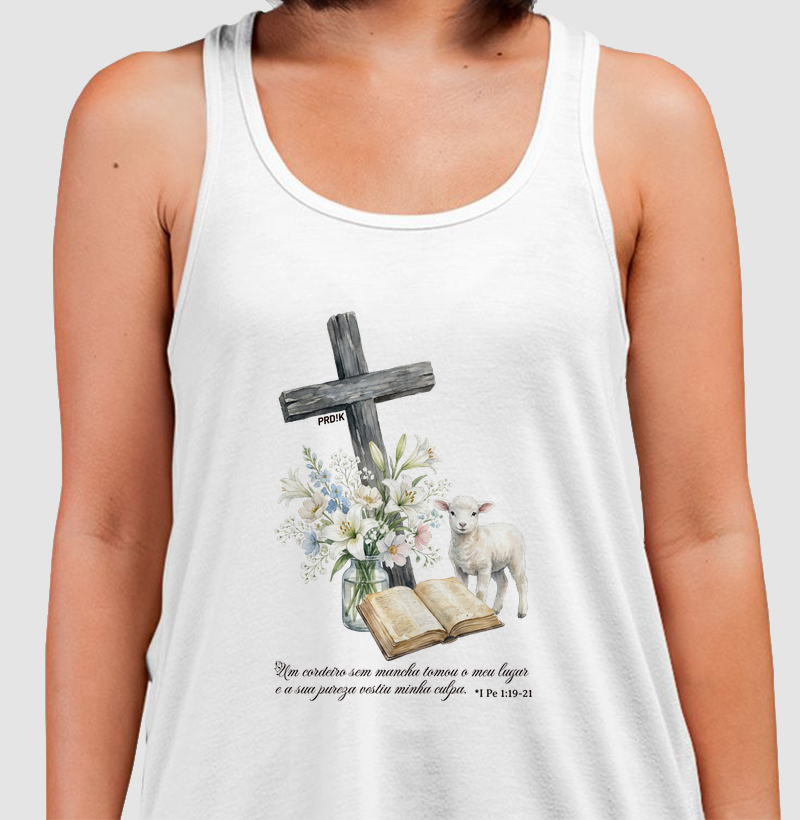 Camiseta Regata com Estampa - O Cordeiro Vestiu Minha Culpa