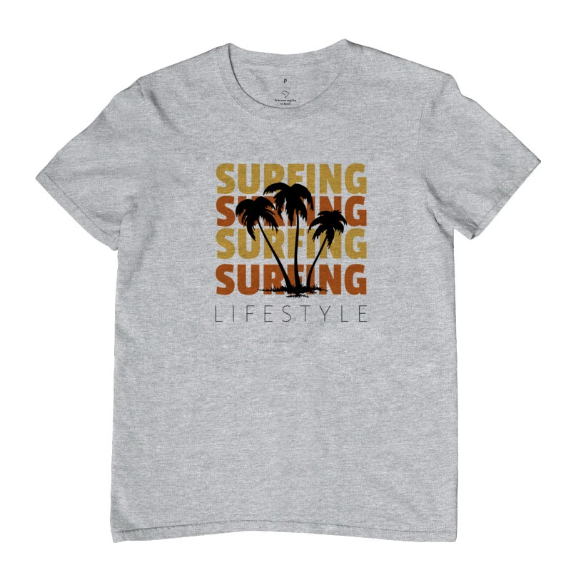 Camiseta Aimobaba Surfing Coqueiro masculina cinza mescla