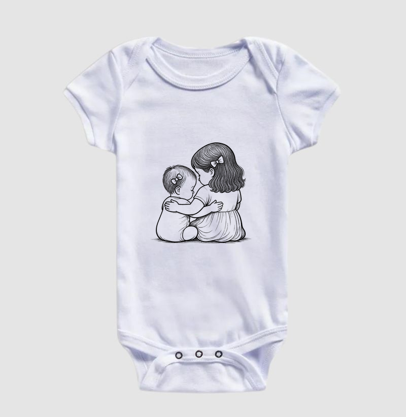 Abraço - criança menina 2 anos e bebê memina 6 meses - lacinhos no cabelo (body bebê)