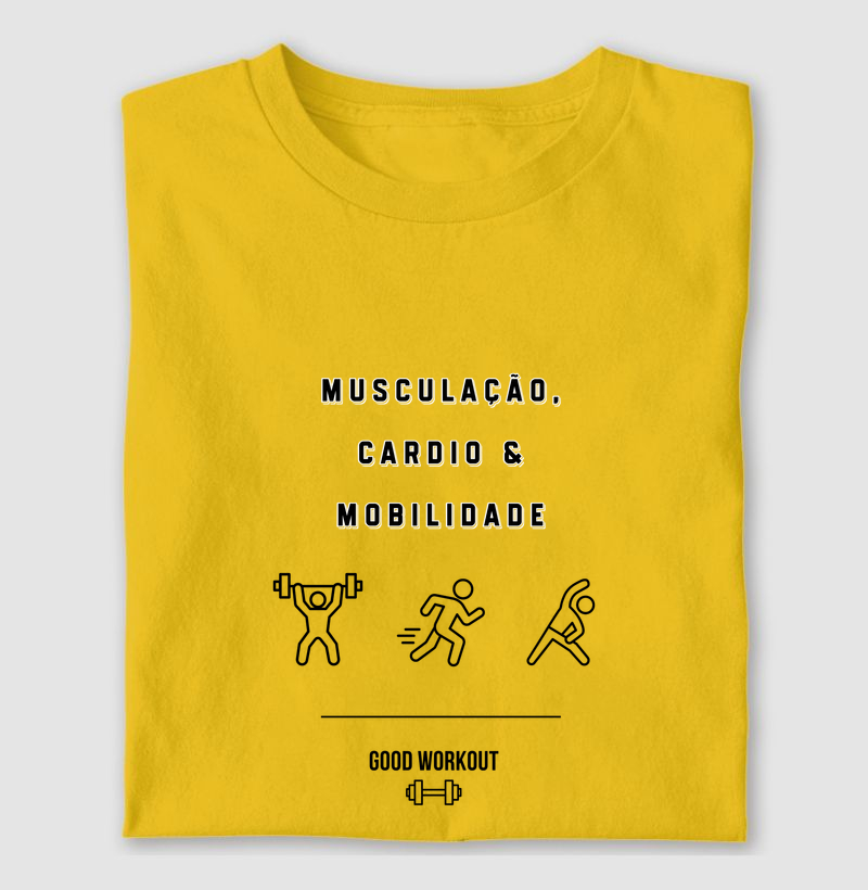 T-shirt Musculação, Cardio e Mobilidade Amarela