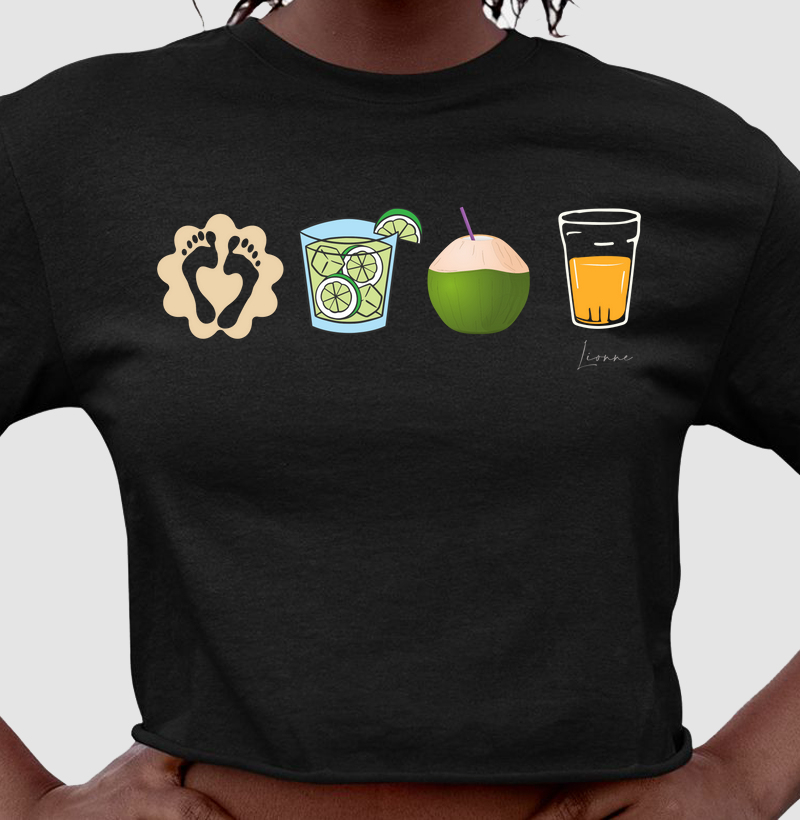 cropped coleção carnaval - pé na areia caipirinha água de coco cervejinha