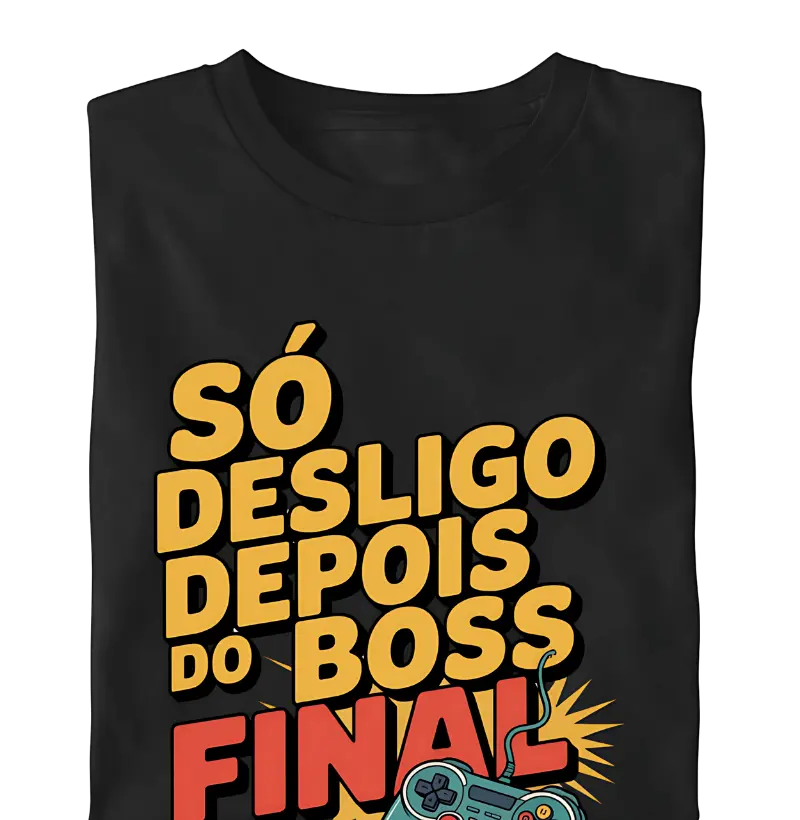 "Só desligo depois do boss final" com controle explodindo e tipografia vibrante