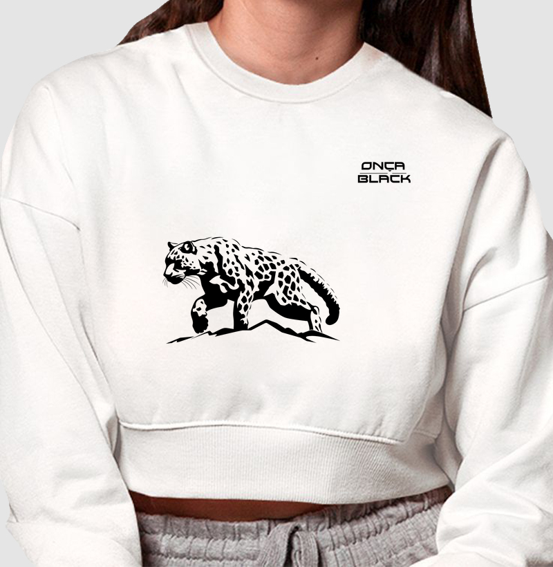 Cropped Moletom - Onça Caminhando Minimalista
