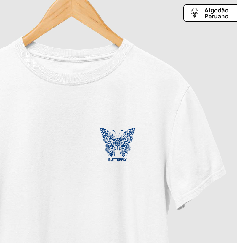 Borboleta Flores Azuis 03 - Algodão Peruano