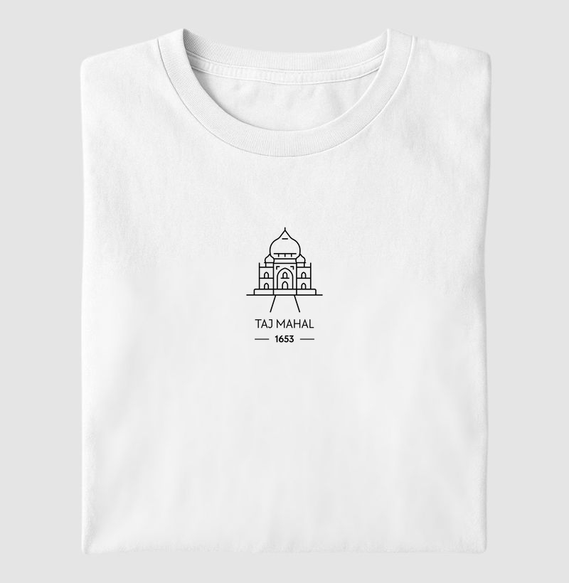 Algodão Premium “Taj Mahal 1653” – Line Art Unissex (PP ao 4G)