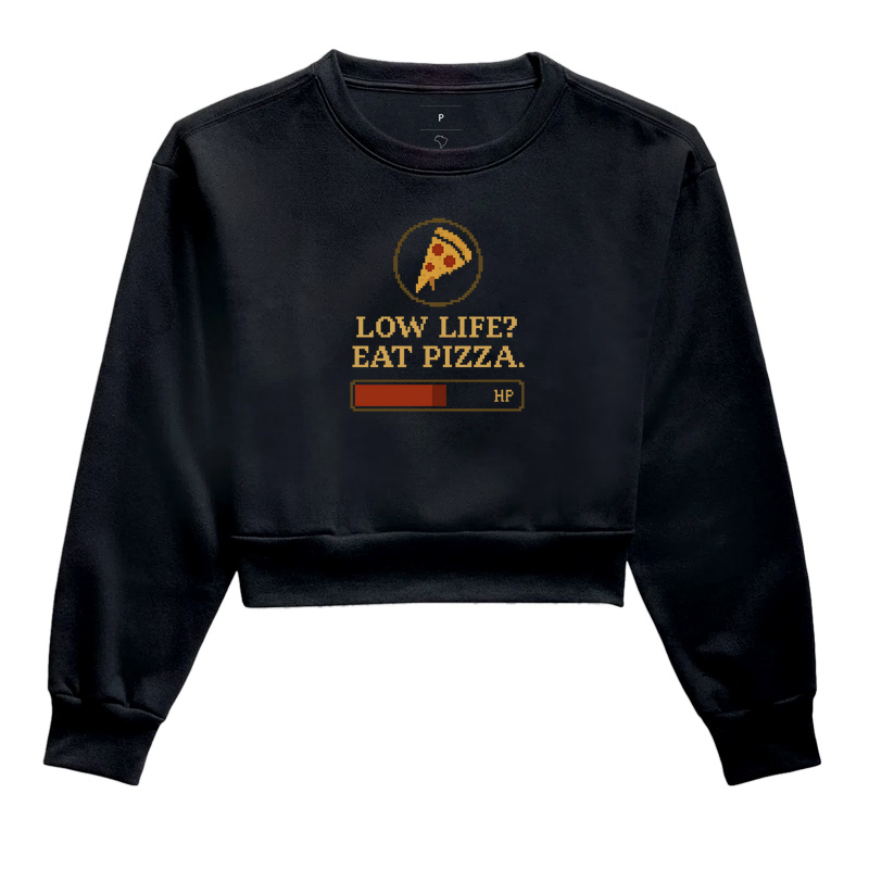 Camiseta Gamer “Low Life? Eat Pizza.” – Versão RPG Pixel | ManaMoney