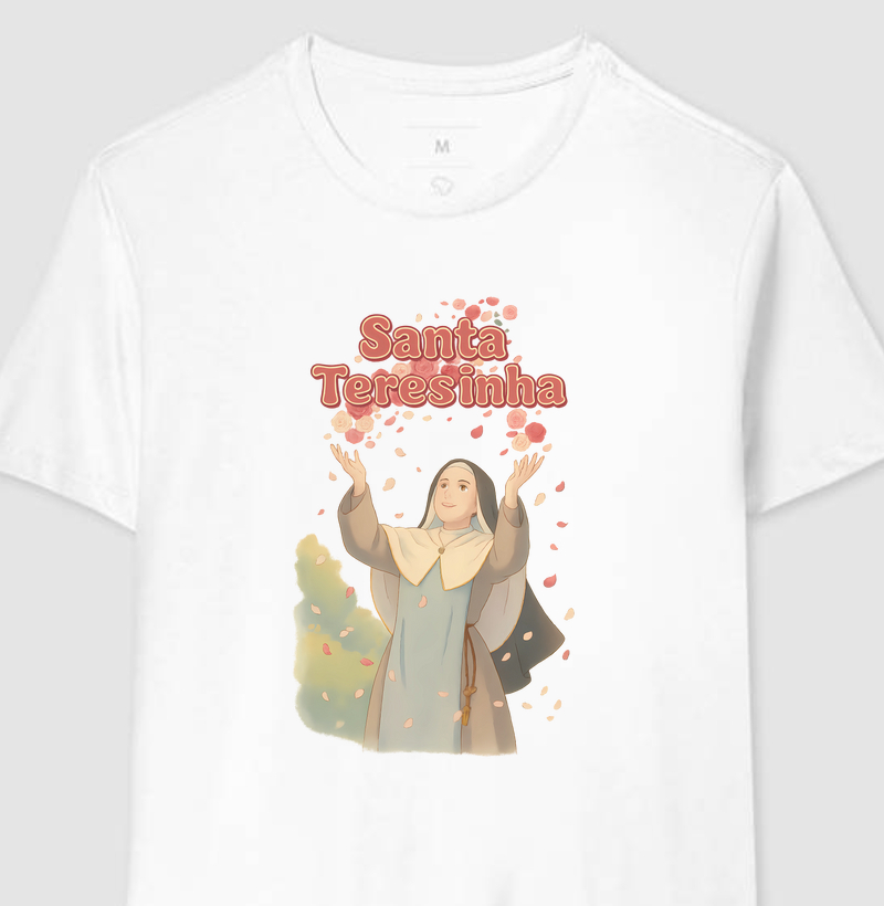 Camiseta Chuva de Rosas Santa Teresinha Cartoon