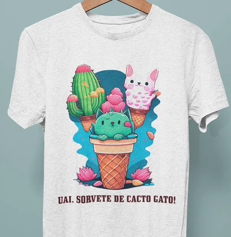 Estilo fresco e exótico: Camisetas de Sorvete de Cacto Gato - Vista a Delícia!