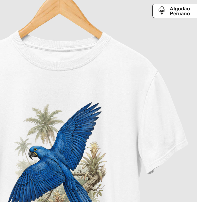 Camiseta Premium Arara-Azul | Coleção Aquarela Nativa
