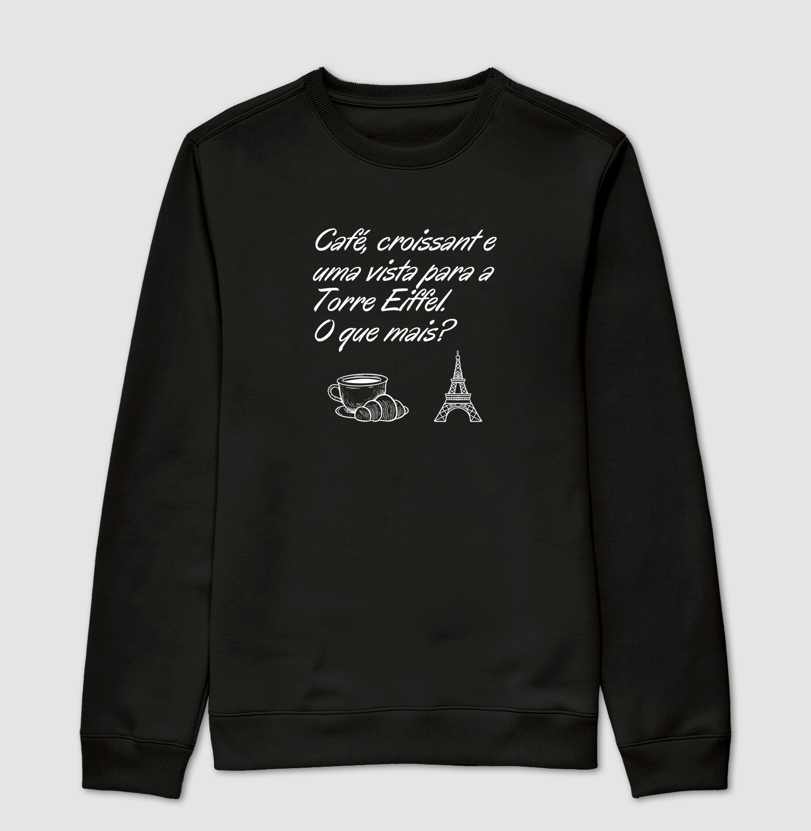 Café, croissant e uma vista para a Torre Eiffel.  O que mais?