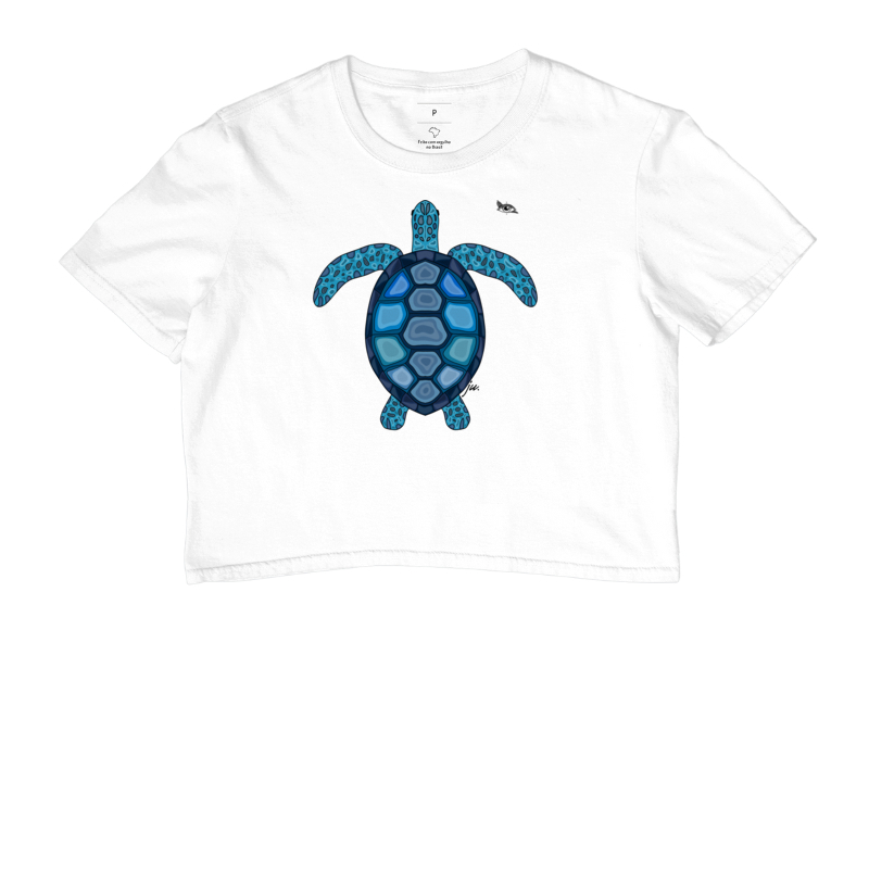 Camiseta Cropped Tartaruga Azul