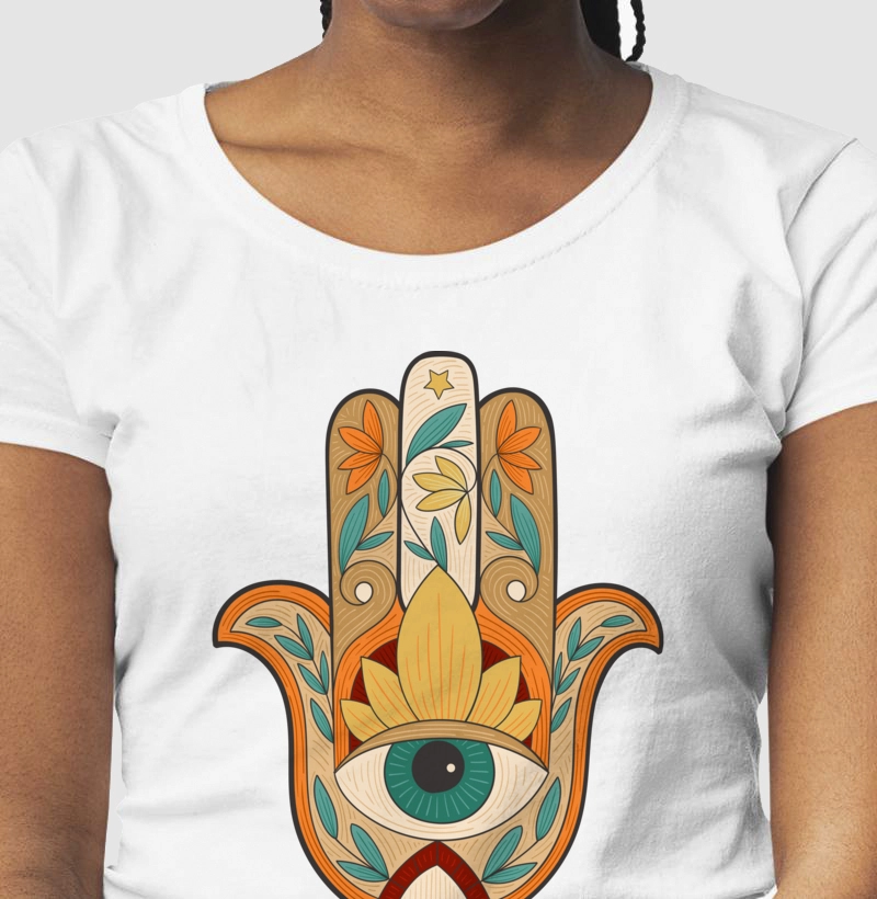 Camiseta Feminina Hamsá ou Mão de Fátima - Reserva INK 
