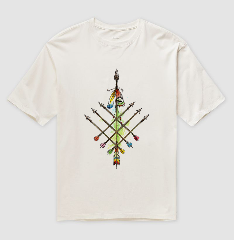 Camiseta Oversize Caboclo 7 Flechas: Proteção e Força em Cada Estampa