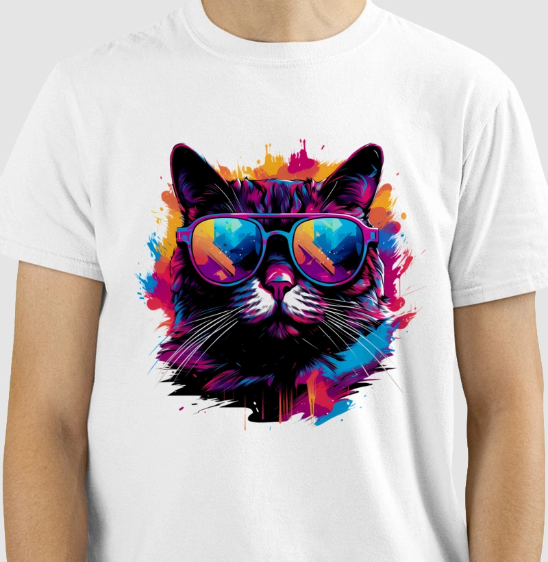 Gato Estiloso com Óculos - Desing em Splatter Aquarela