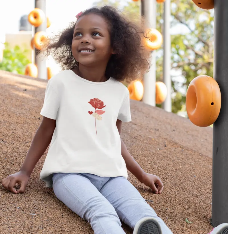 O que uma ROSA representa para você e a sua filha? | Camiseta Kids 100% algodão