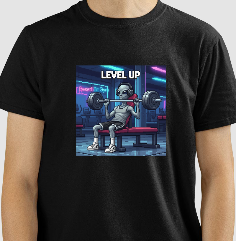 Camiseta Gym Level Up Reset8Bit