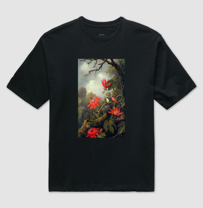 Hummingbird and Passionflowers