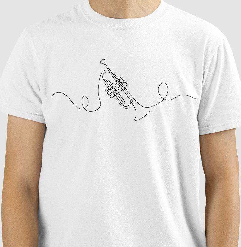 Camiseta Minimalista Trompete Linha Contínua