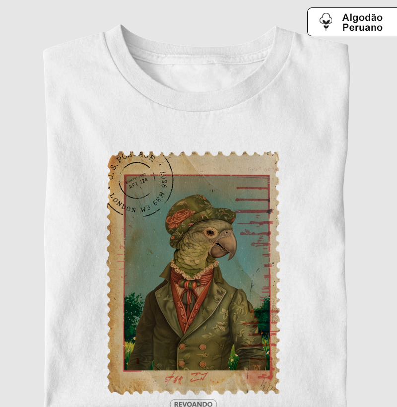 Aves em selo - Papagaio - Algodão Peruano