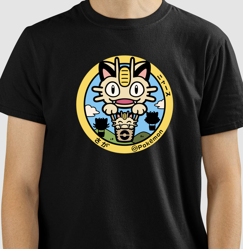 Algodão Premium “Meowth” – Selo Pokémon (Pokéfuta) Circular Colorido (PP ao 4G)