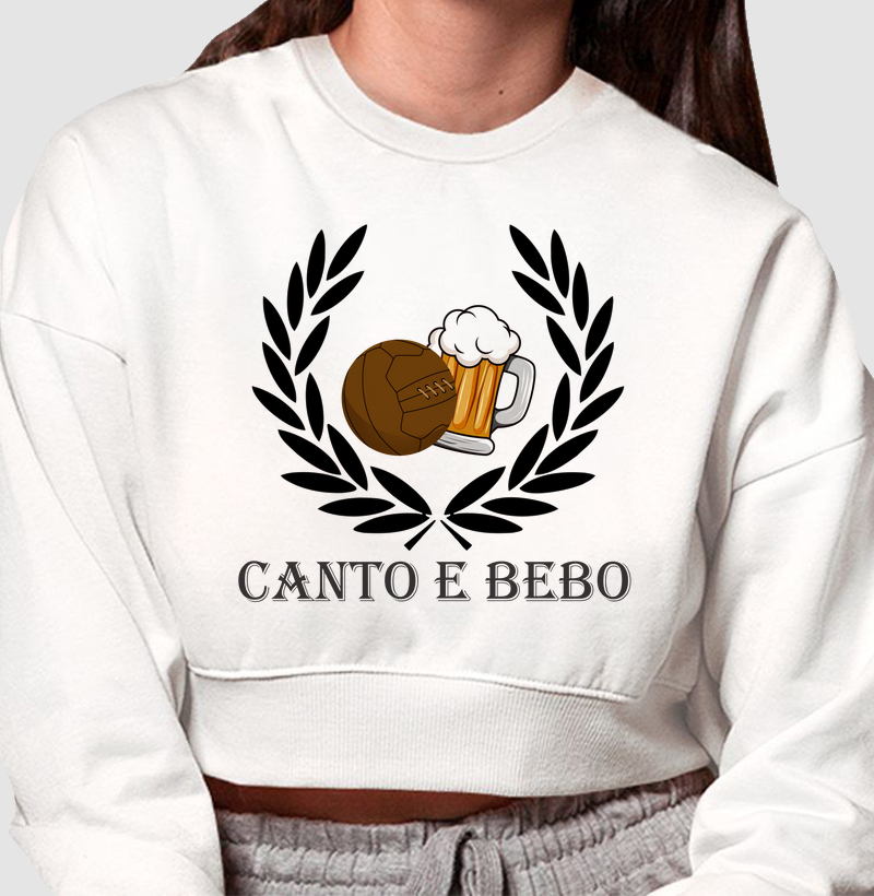 Cropped Moletom Canto e Bebo - Branco