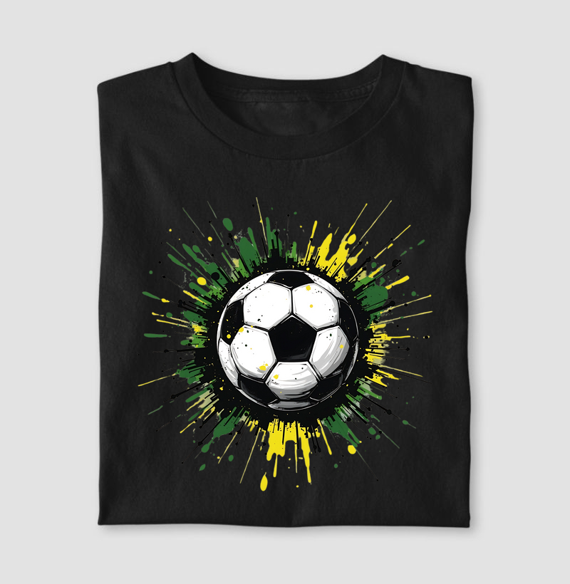 Estampa de Futebol | Design com Bola de Futebol em Efeito de Explosão Gráfica | Camiseta para Amantes do Esporte