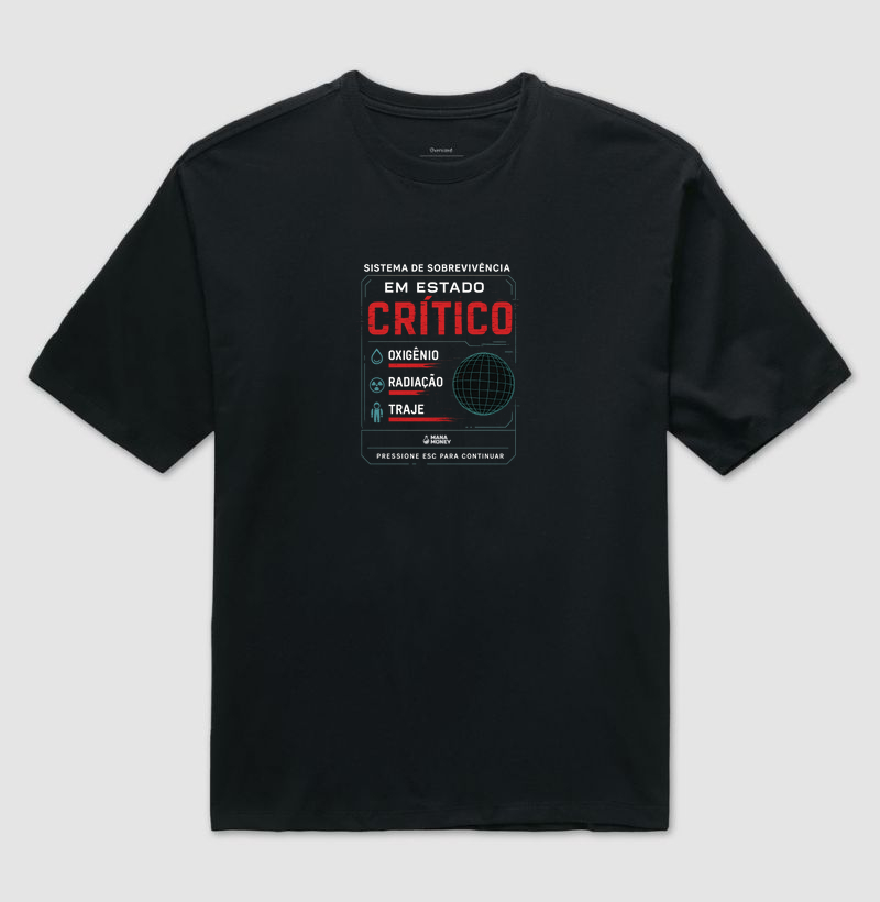 HUD CRÍTICO – Camiseta Gamer Sci-Fi com Estampa Glitch de Sistema em Colapso | ManaMoney Oficial