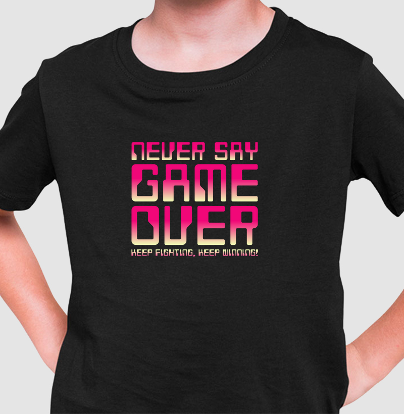Camiseta Infantil Never Say Game Over em Algodão Peruano