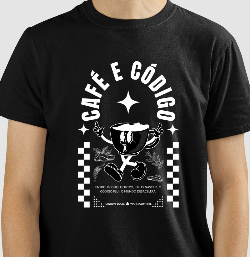 Camiseta, código e café