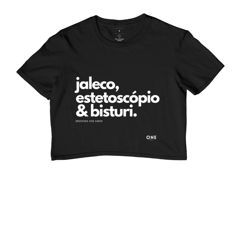 Jaleco, estetoscópio e bisturi