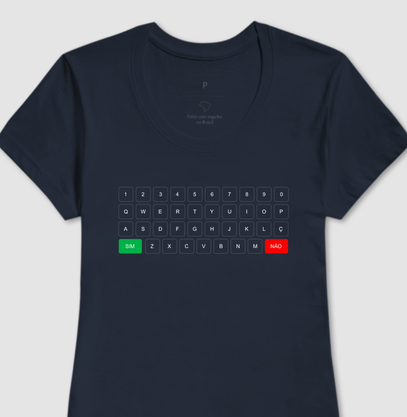 Camiseta Teclado Inclusivo com as teclas SIM e NÃO | Feminina | azul marinho