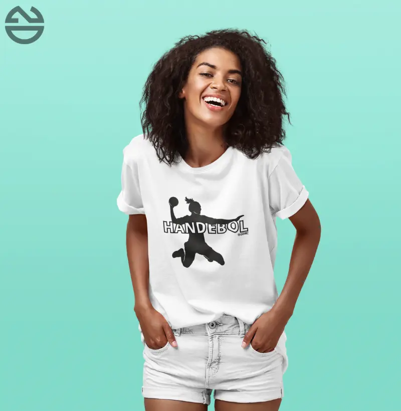 Camiseta Handebol - Silhueta jogadora entre as letras Fem.